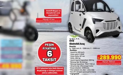 Volta EV2 Elektrikli Otomobil A101'de Satışa Çıkıyor